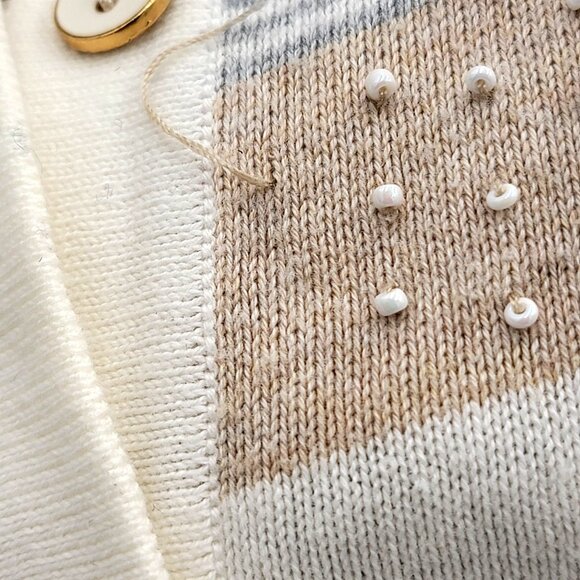 Tommy Hilfiger Womens Striped Cardigan With Pearl Accents 100% Pima Size M - Picture 11 of 16